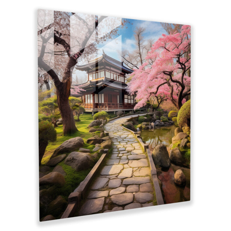 Asiatischer Teegarten Glasbild - Asiatisch Steinweg Glas Kunst