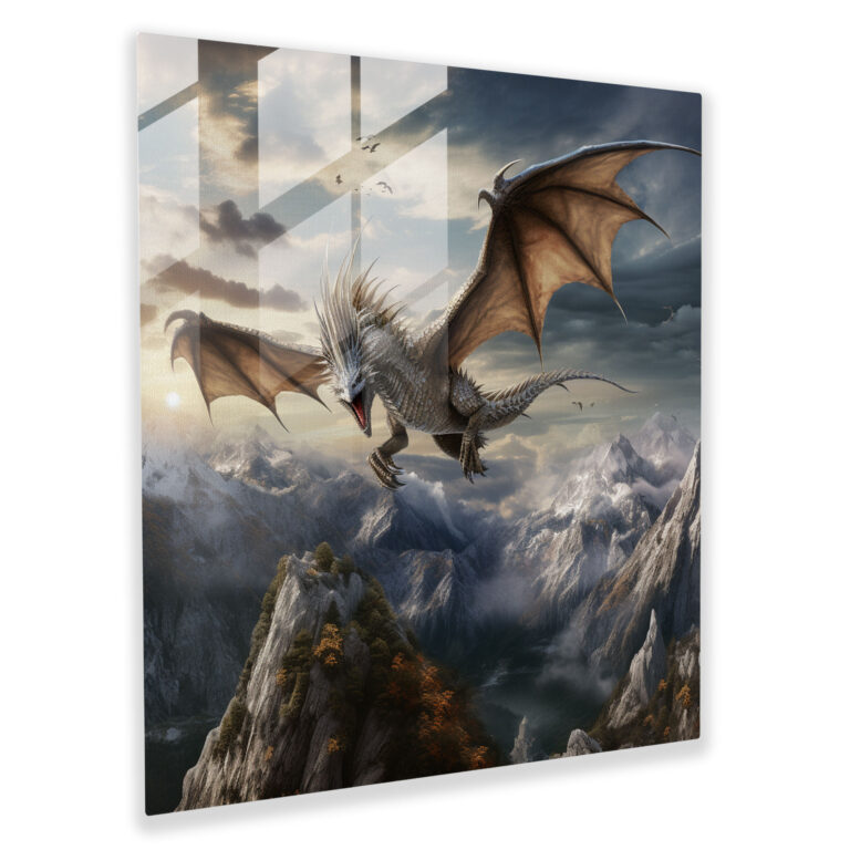 Asiatisches Drachen Glasbild - Asiatisch Dramatische Landschaft Majestätischer Drache