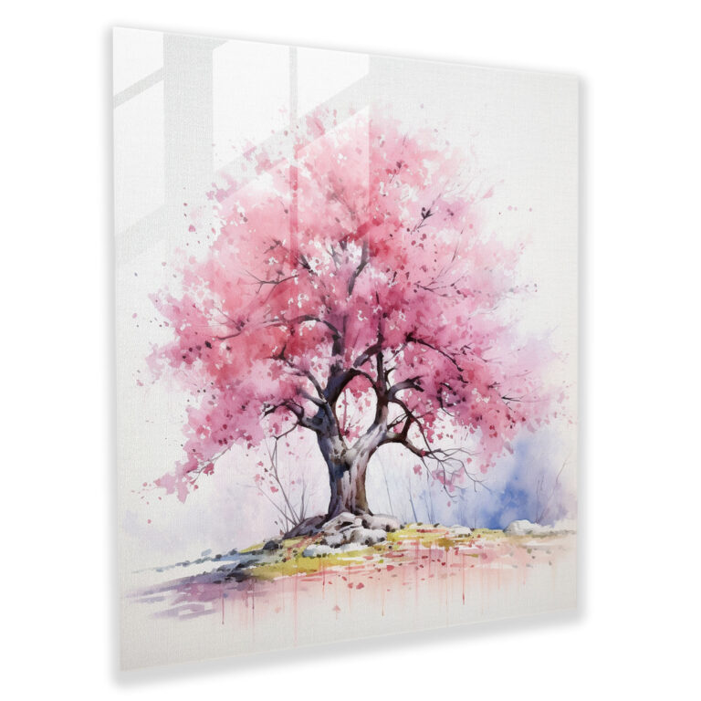 Glasbild Kirschblüten - Zarte Aquarellmalerei - Asiatisch Glas Kunst Asiatisch Wohnkultur