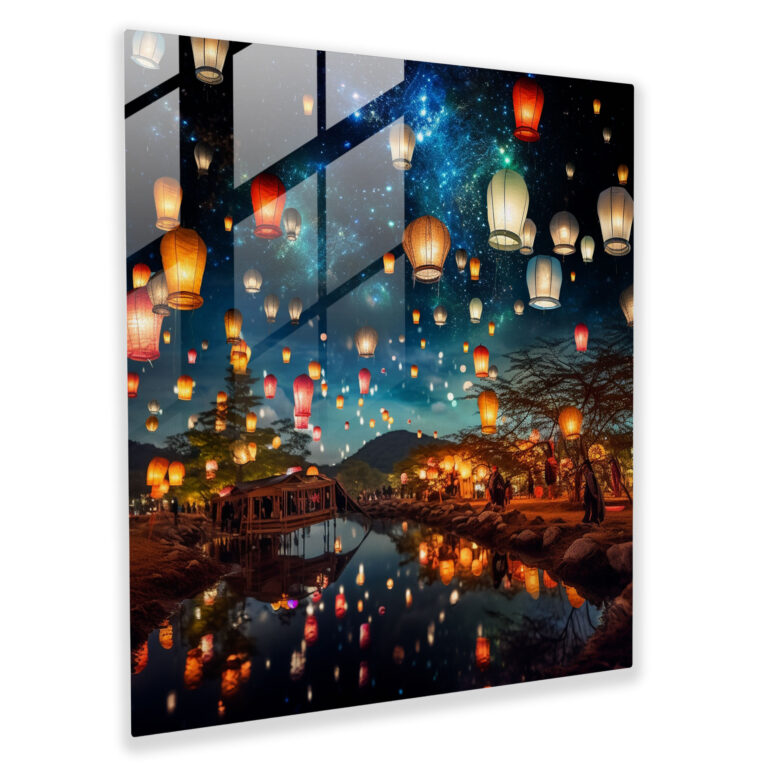 Asiatische Laternen Glasbild - Asiatisch Nachthimmel Glas Kunst Laternen Festival