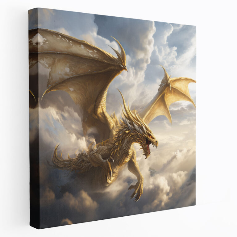 Leinwandbild Asiatischer Drache - Majestätisch Heimdekoration Goldener Akzent.