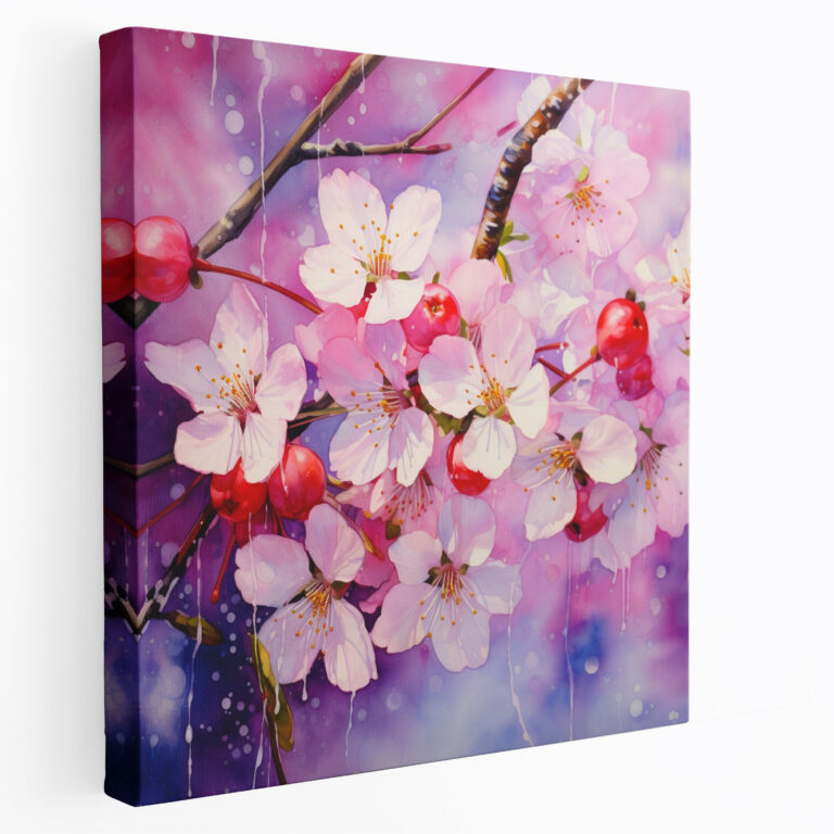 Asiatische Wandkunst - Lebendiges Aquarellgemälde - Kirschblüten Leinwandbild - Asien Leinwand Lebendiges Aquarellgemälde Wohnkultur