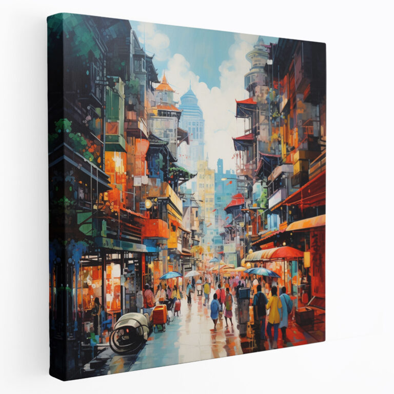 Asiatische Wandkunst - Lebendiges Stadtbild - Asiatische Heimdekoration - Leinwand