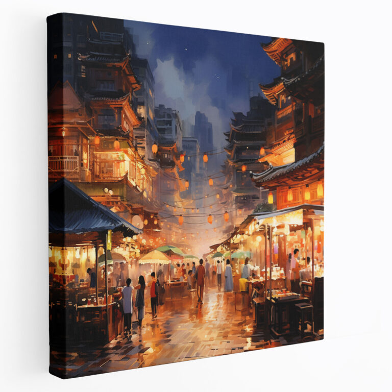 Asiatische Wandkunst Leinwandbild - Straßenmarkt - Asiatisch Leinwandbild Wanddekoration Wohnkultur.