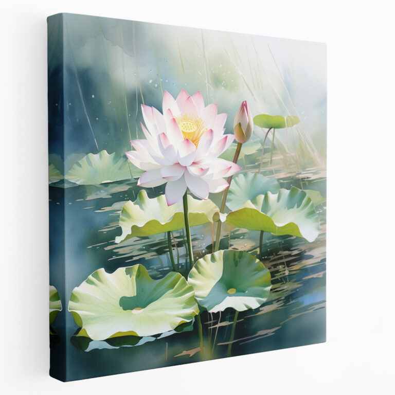 Asiatisches Leinwandbild: Zarte Lotusblüte - asiatische Wanddekoration Lotusblume Reinheit