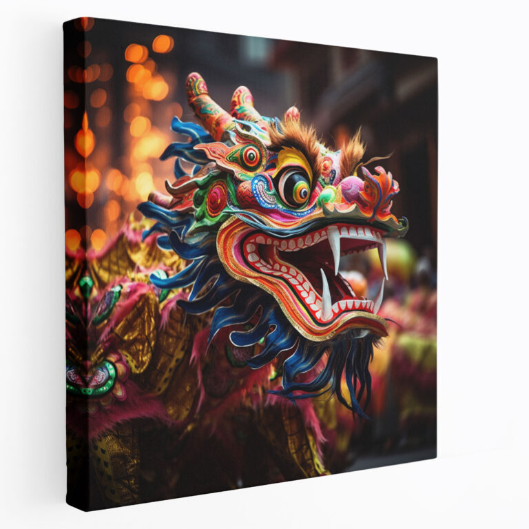 Asiatisches Drachentanz Wandbild - Asiatisch Leinwand Wandkunst Lebensfroh