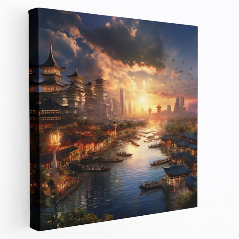 Stadtpanorama Leinwandbild - Asiatisch Wohn-Dekoration Stadtpanorama Leinwand