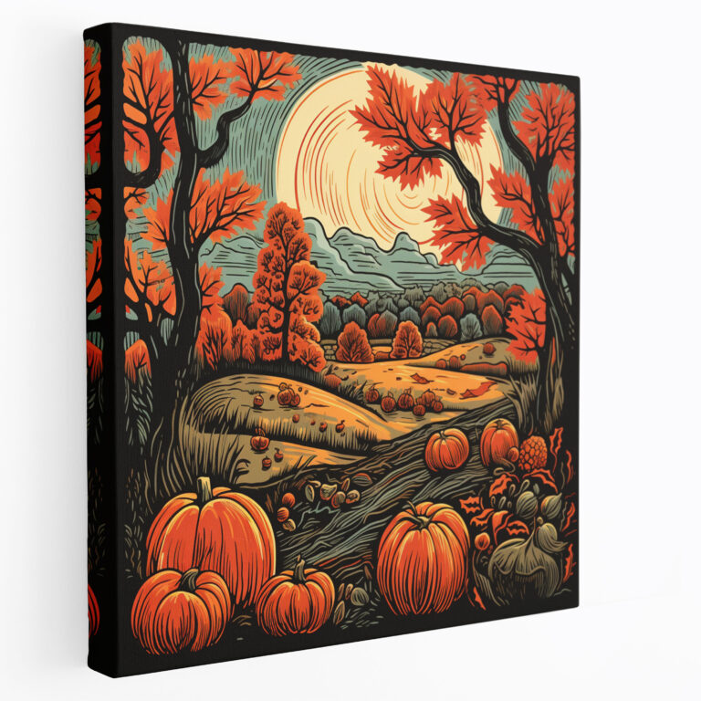 Herbstliche Wanddekoration - Rustikales Ernteszenen Leinwandbild - Herbst Leinwand Wohndekoration