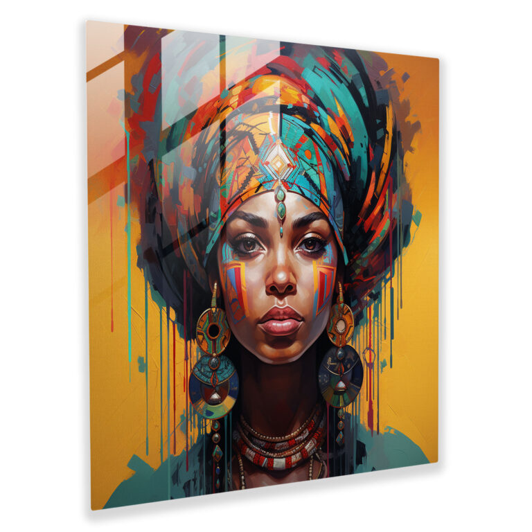 Glasbild im Basquiat-Stil - Urbanes Porträt mit Basquiat und lebendigen Farben - Home Decoration - Glaswandkunst