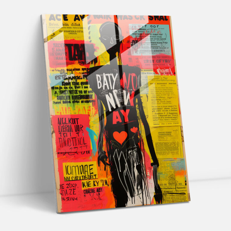 Basquiat Glasbild - Collage aus handgeschriebenem Text - Basquiat introspektiv Wanddekoration