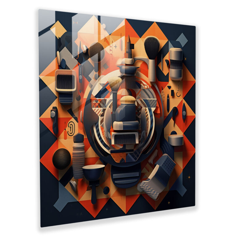 Glasbild Geometrische Friseurwerkzeuge - Friseur Glas Kunst Geometrische Friseurwerkzeuge Glasbild