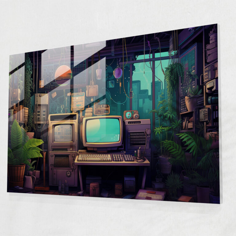 Blockchain Glasbild - Blockchain Kunst auf Glas Nostalgische Szene