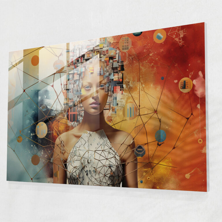 Blockchain Glaswandkunst - Glaswandkunst Glasbild Zeitgenössische Mixed-Media-Collage