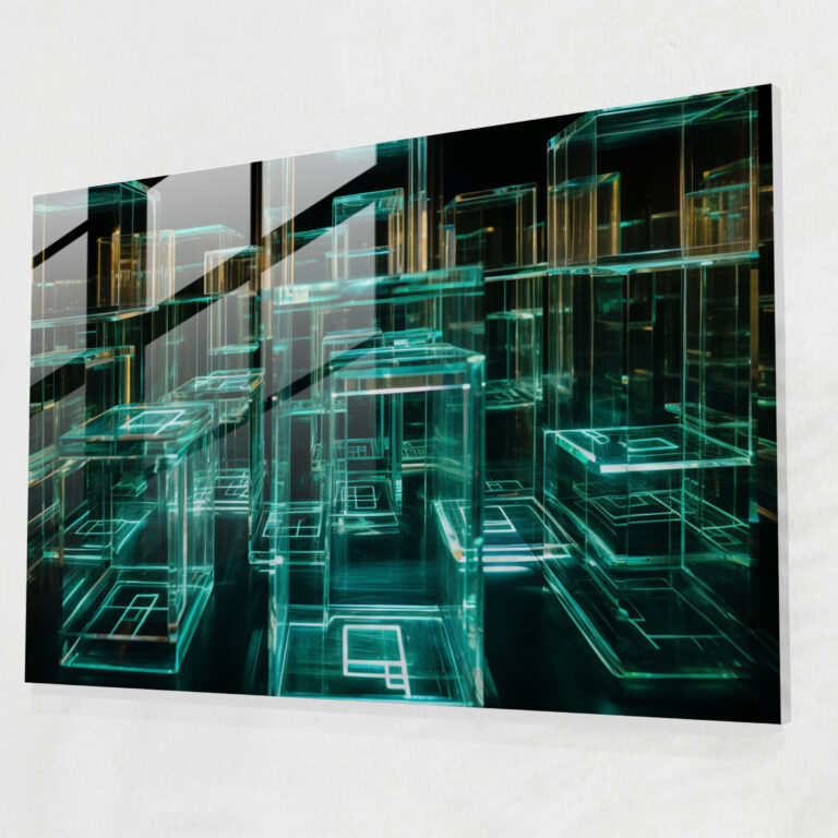 Glasbild Blockchain - Verbindungen zeitgenössische Glaskunst