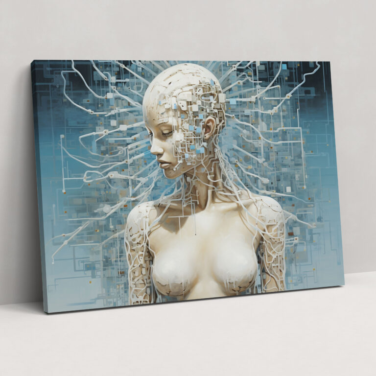 Blockchain Fusion Leinwandbild - Blockchain Wandkunst Blockchain-Codes surreales Mixed-Media-Kunstwerk