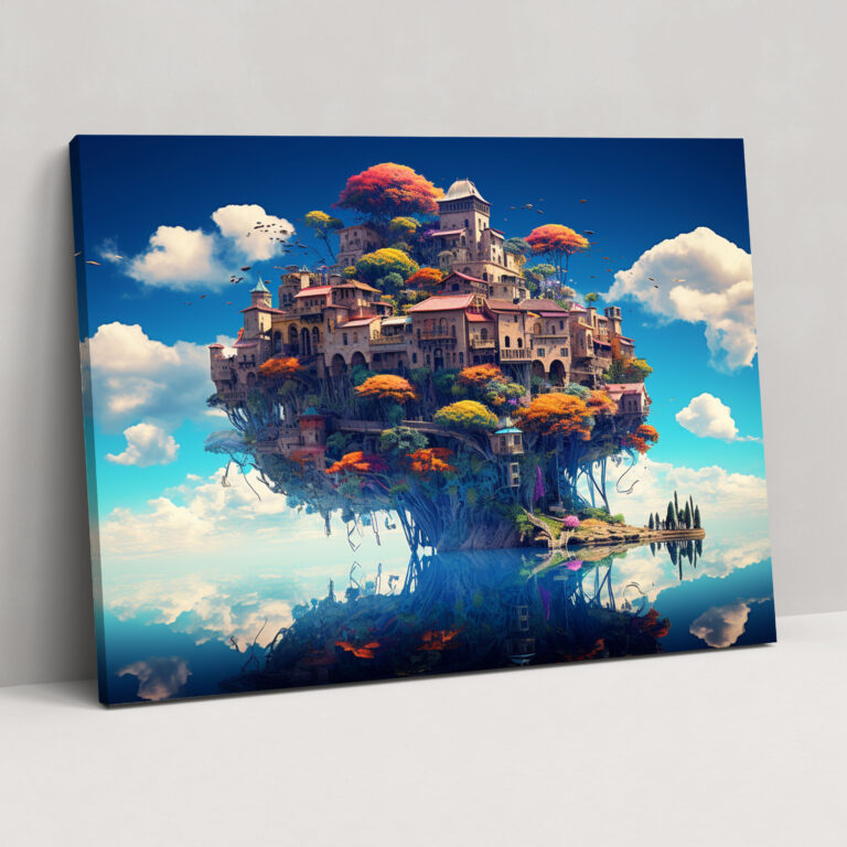 Blockchain Floating Island Wandkunst - Digitales Kunstwerk Einzigartige Architektur