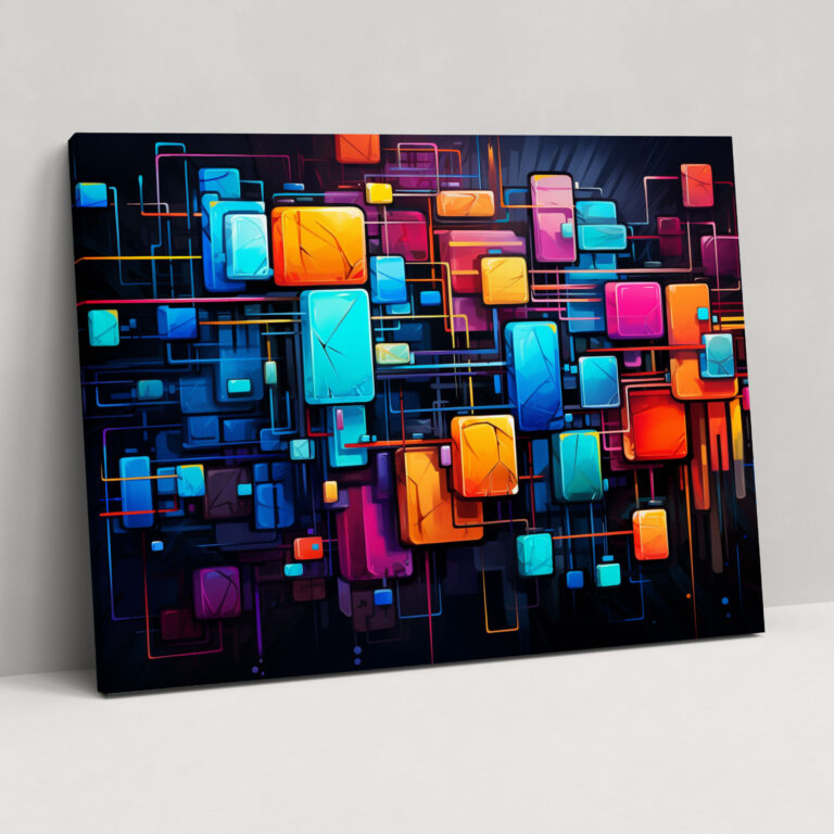 Blockchain Abstraktes Leinwandbild - Blockchain Wandkunst Blockchain Wanddekoration Blockchain Leinwandbild