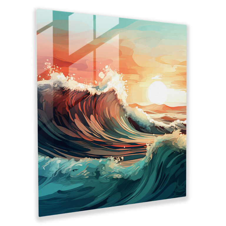 Abstrakte Wellen Strandglasdruck - Strand Moderne Kunst Glasbild Kraftvoll