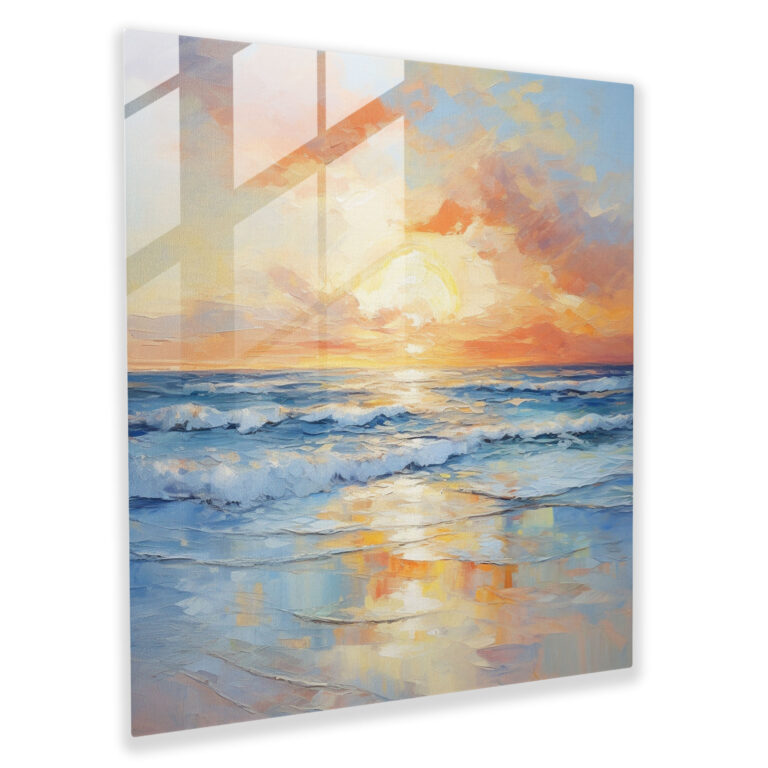 Idyllischer Strandsonnenuntergang Glasbild - Strand Glas Kunst Zuhause Dekoration