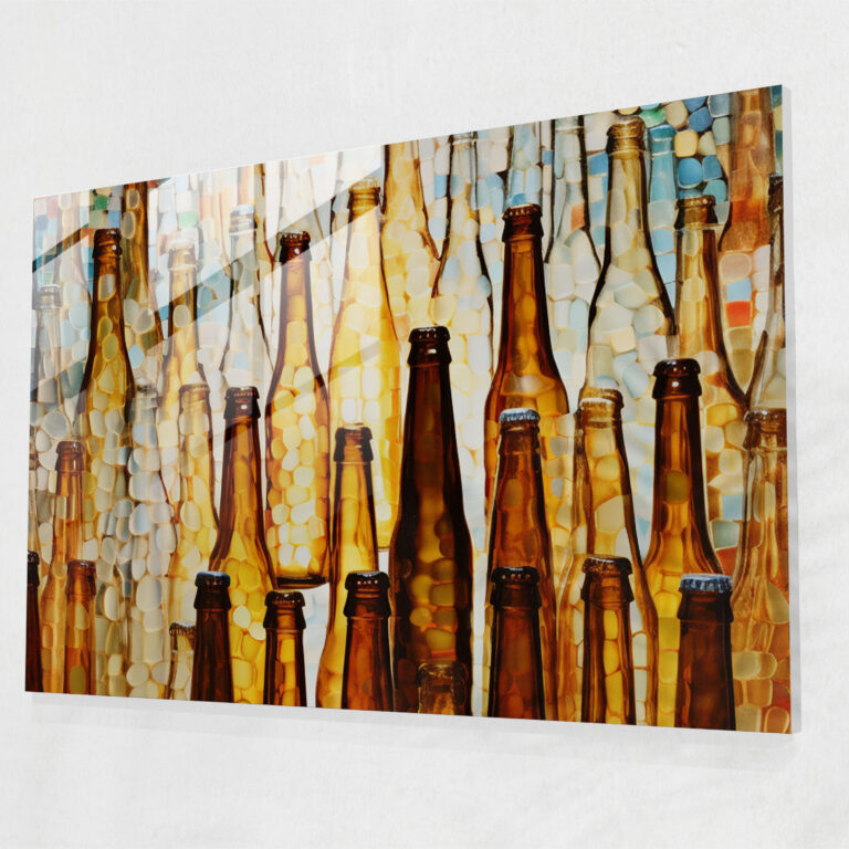Mosaik aus Bierflaschen auf Glas gedruckt - Bier Glas Wandkunst Abstraktes Mosaik-Kunstwerk Glas Kunst
