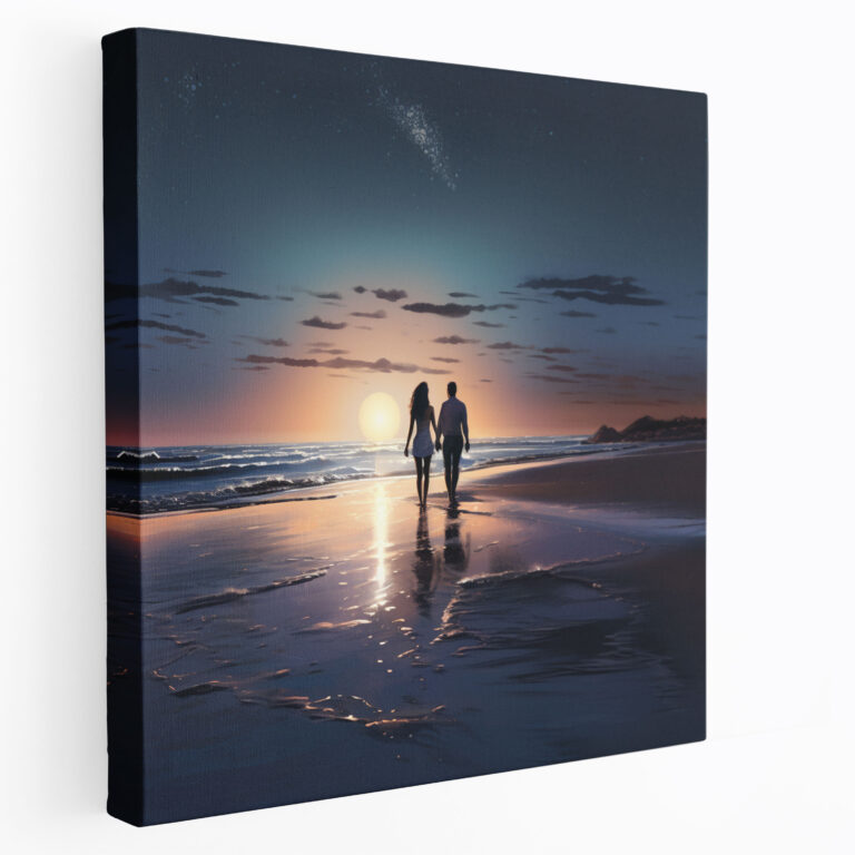 Leinwandbild Liebe am Meer - Strand Romantik Digitales Gemälde