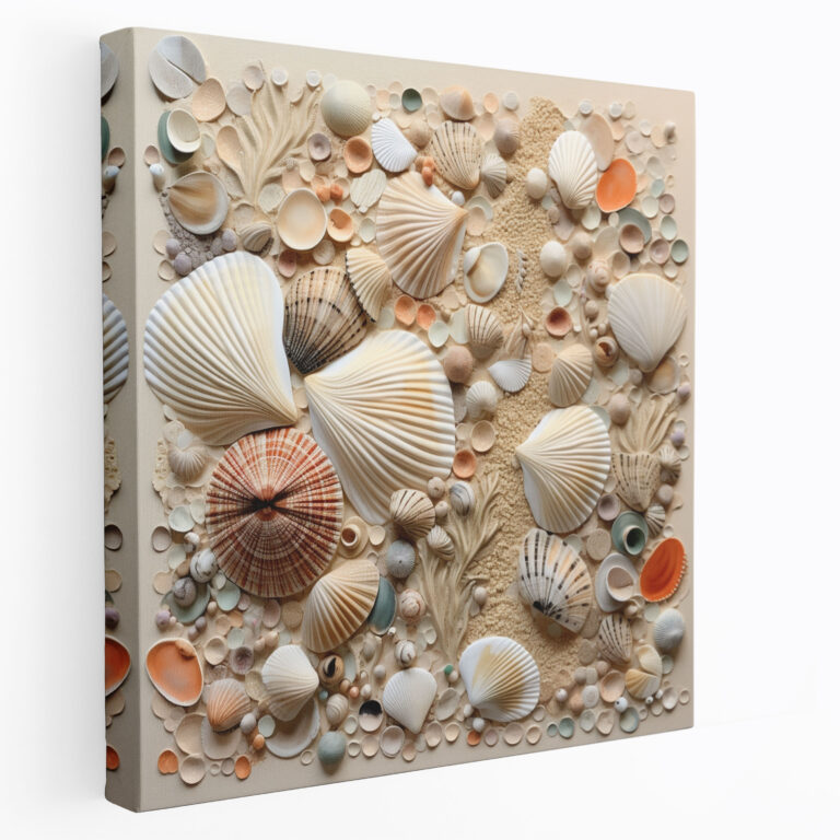 Küstenschätze Wanddekoration - Strand Mixed-Media-Kunstwerk Muscheln Leinwandbild