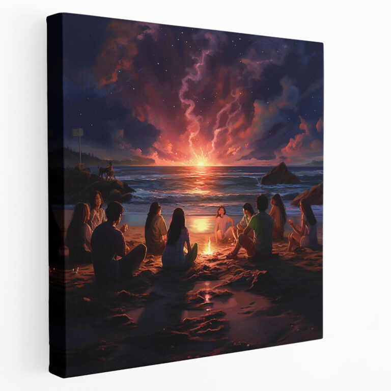 Leinwandbild Bonfire Memories - Strand Freundestreffen