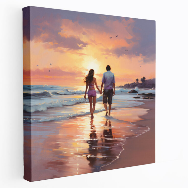 Spaziergang bei Sonnenuntergang Leinwandbild - Strand Zuhause Dekoration