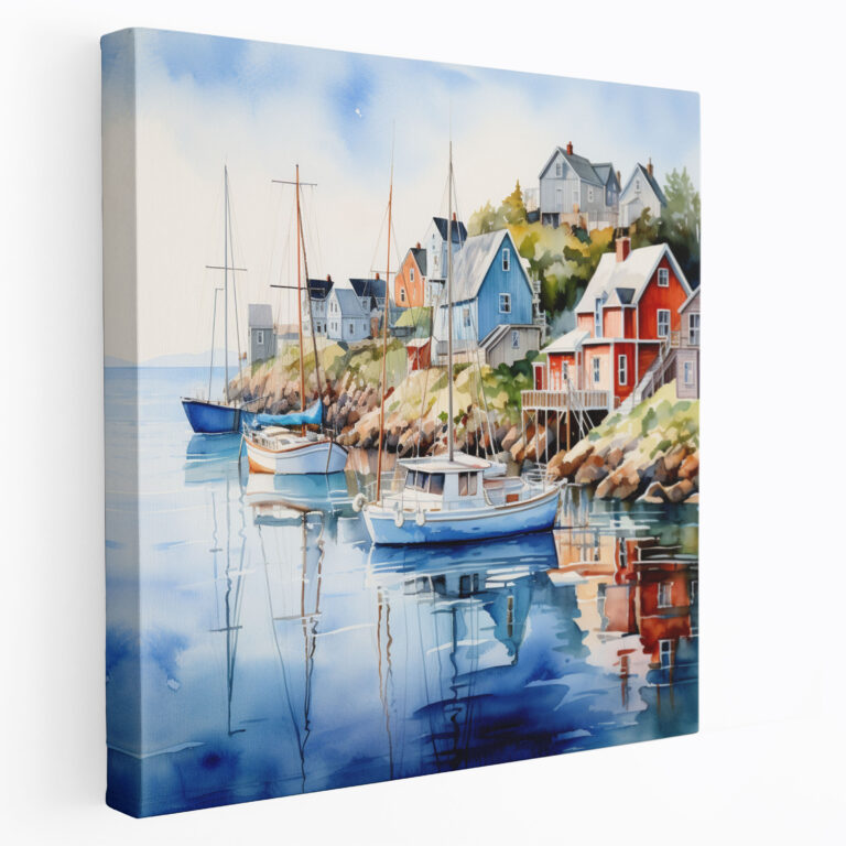 Wandkunst Küstendorf - Strand Aquarell Leinwandbild