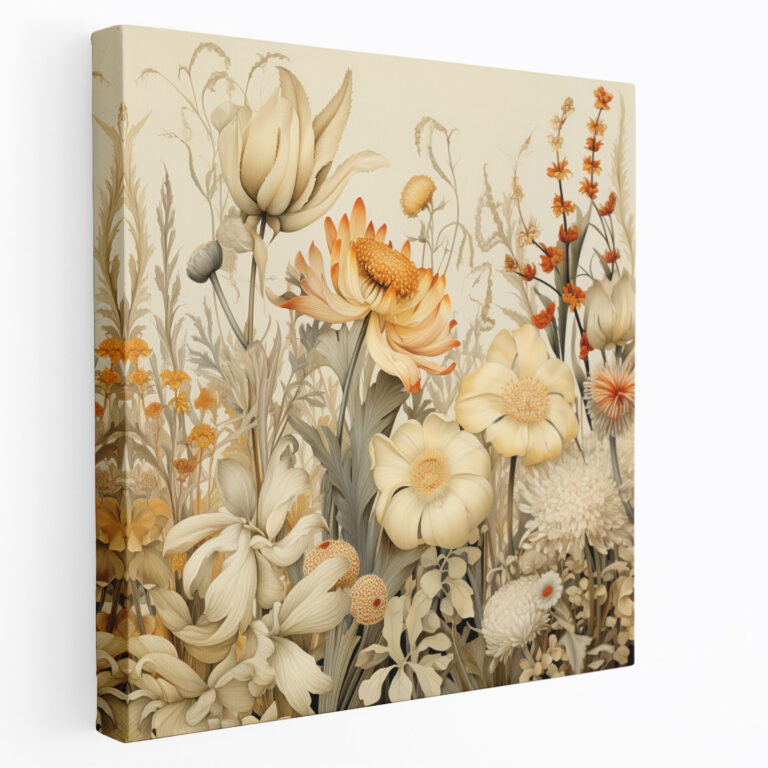 Beige Botanisches Leinwandbild - Beige Botanische Drucke Wohnkultur