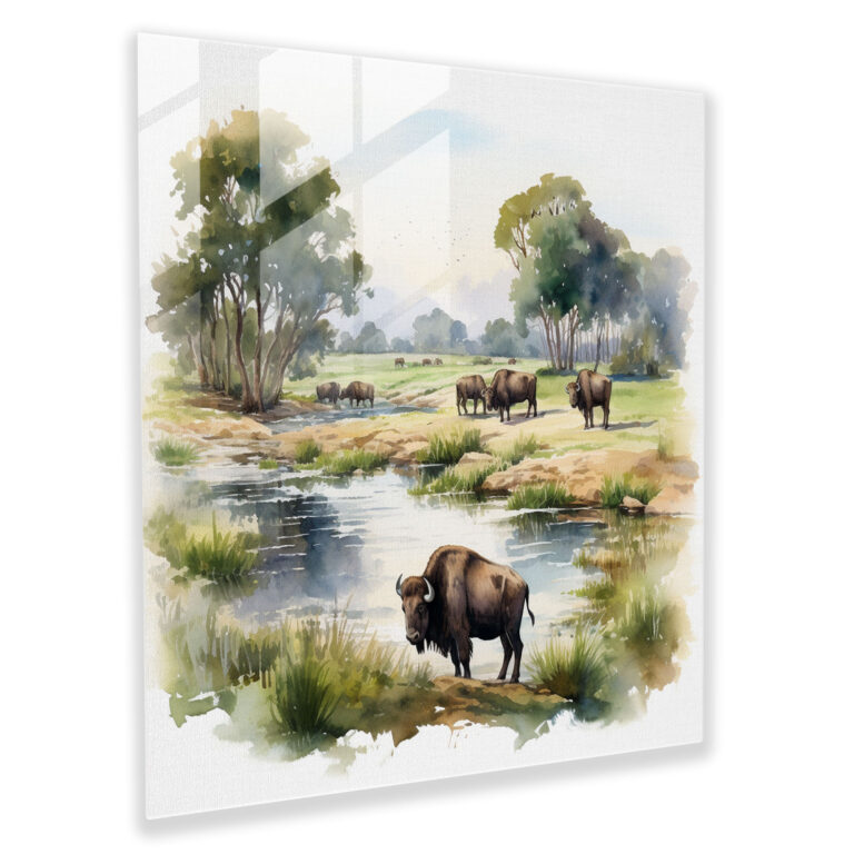 Ruhiges Büffel Glasbild - Büffel Wohnkultur Ruhiges Büffel Glasbild Wanddekoration