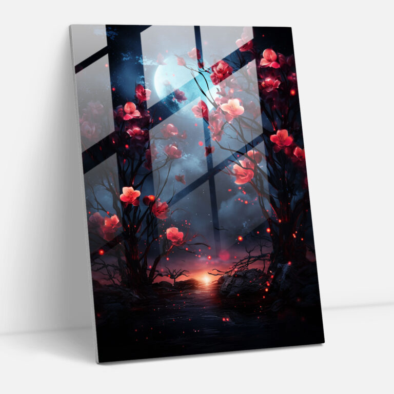 Blutende Blumen Moderne Kunst - Blutende Blumen Glasbild Dekoration für Zuhause Glasbild