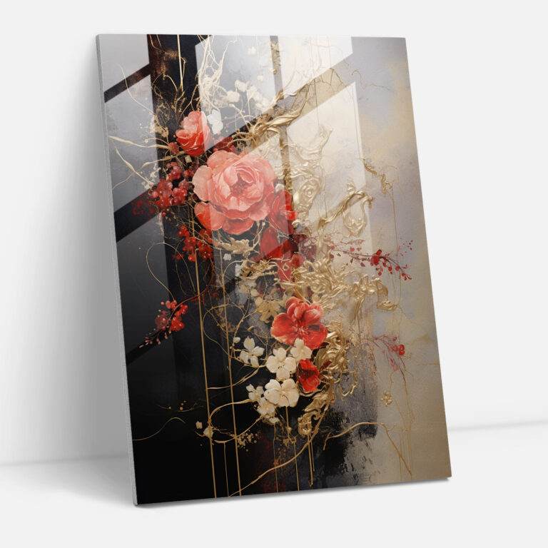 Glasbild Blutende Blumen - Abstrakte Mixed-Media-Kunst Wandkunst aus Glas Moderne Kunst