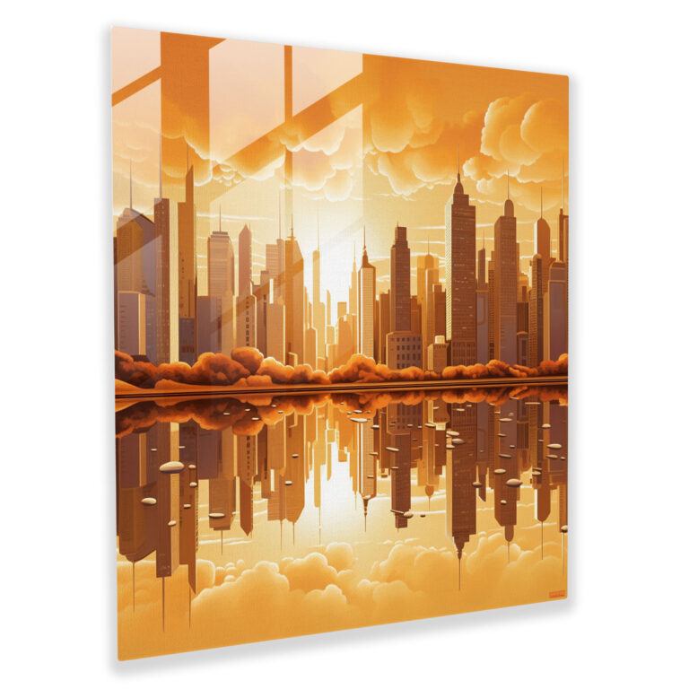 Beiges Glasbild - Stadtsilhouette - Urbane Eleganz - Beiges Glas Wandkunst - Moderne Kunst