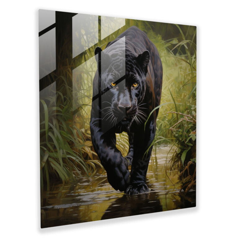 Glasbild Schwarzer Panther - Glasbild Wandkunst Erhabenheit