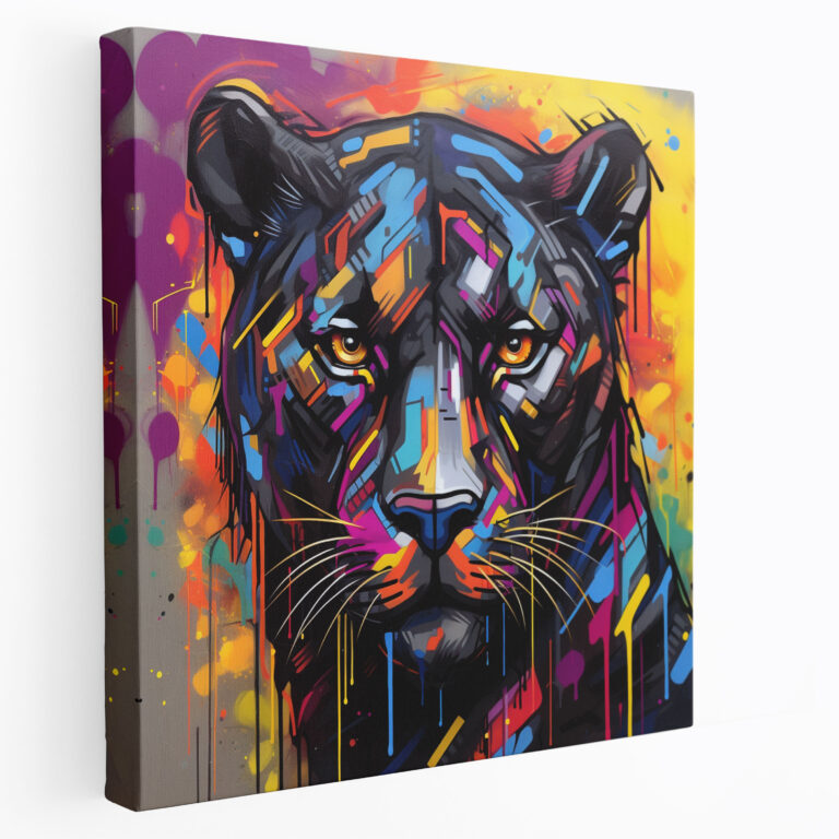 Wanddekoration Black Panther - Leinwandbild lebendige Farben von der Stadt inspiriert
