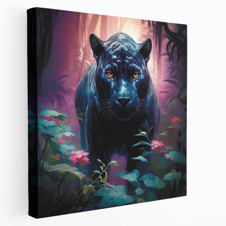 Mystischer Wald Schwarzer Panther Leinwandbild - Schwarzer Panther Leinwandbild zauberhaft Leinwand-Wandkunst