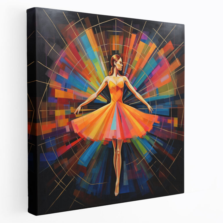 Geometrisches Ballerina Leinwandbild - Ballerina Wanddekoration lebendige Farben sich kreuzende Linien.