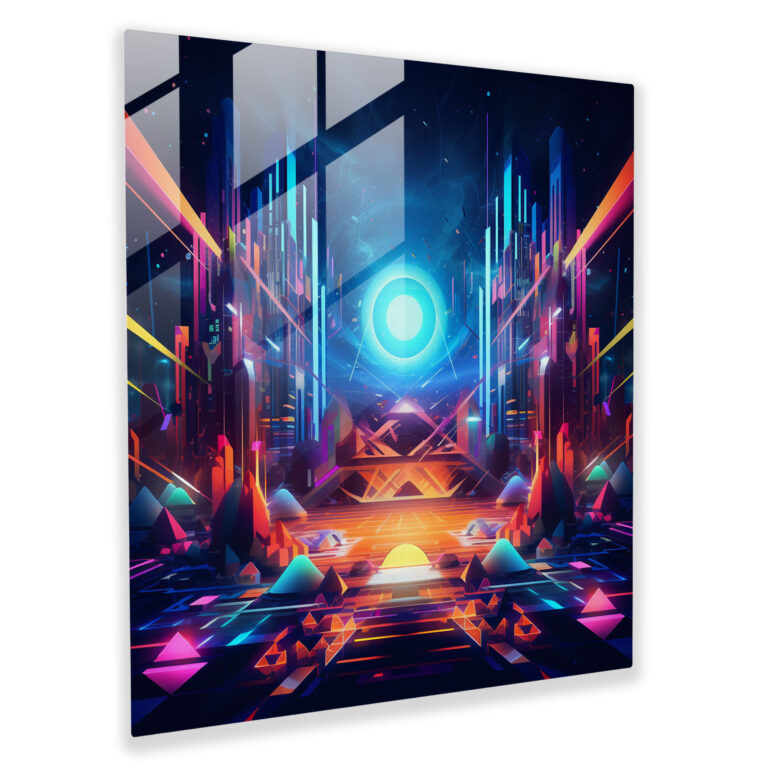Neon Ära Glasbild - Born Moderne Kunst Futuristisches Digitalkunstwerk Neue Ära