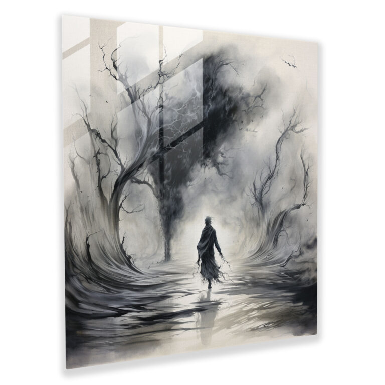 Lebendige Essenz - Glasbild mit Tintenwaschung - Geboren Wanddekoration Glaswandkunst Tintenwaschmalerei