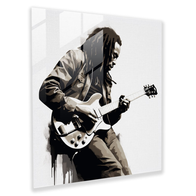 Bob Marley Glasbild - Minimalistische Skizzenkunst - Moderne Kunst Serener Ausdruck