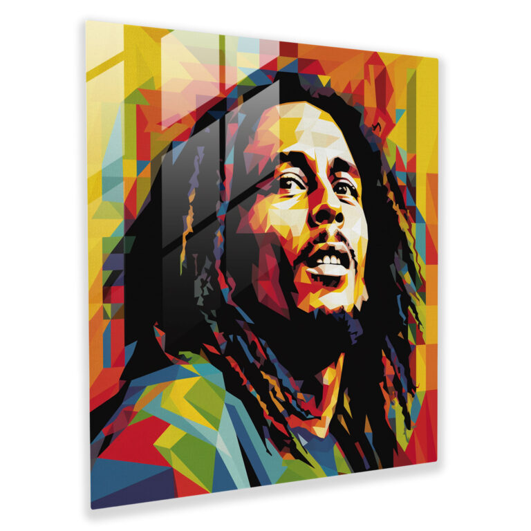 Bob Marley Glasbild - Bob Marley bunte geometrische Formen moderne Kunst