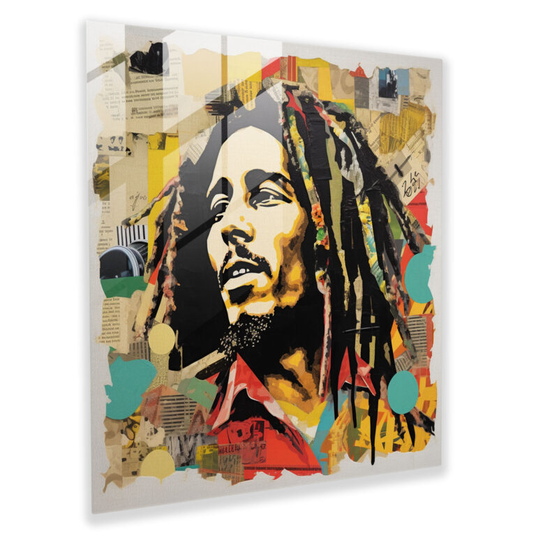 Bob Marley Glasbild - Collage Kunst - Home Dekoration Glasbild Glas Wandkunst
