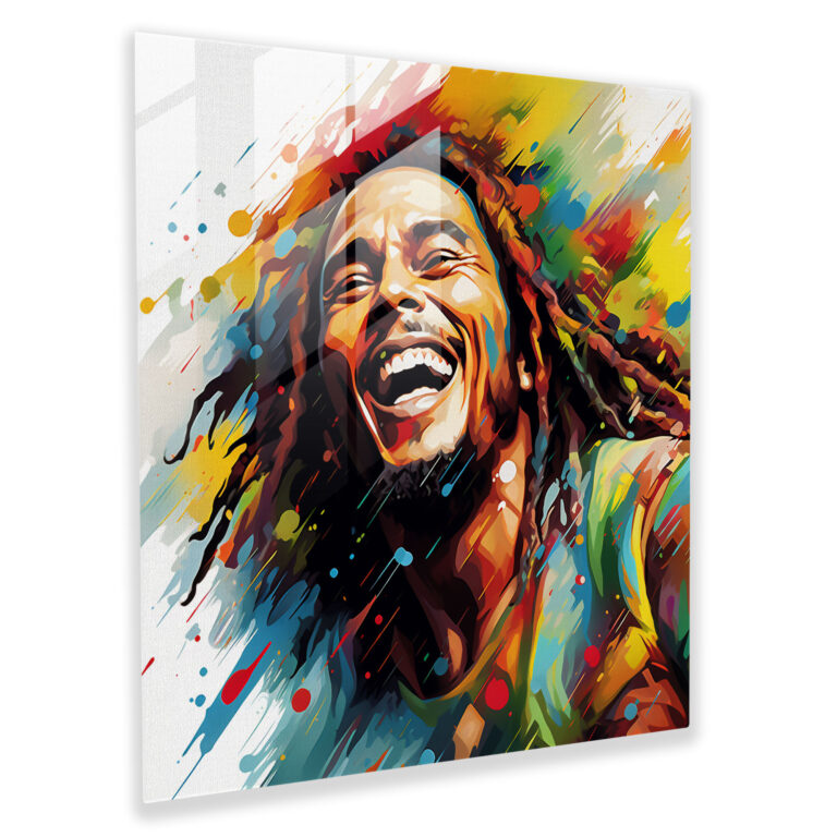 Bob Marley Glasbild - Psychedelische digitale Illustration - Wanddekoration Bob Marley Glas Kunst digitale Kunst.
