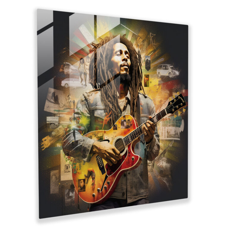 Bob Marley Glasbild - Musikalische Reise Collage - Moderne Kunst