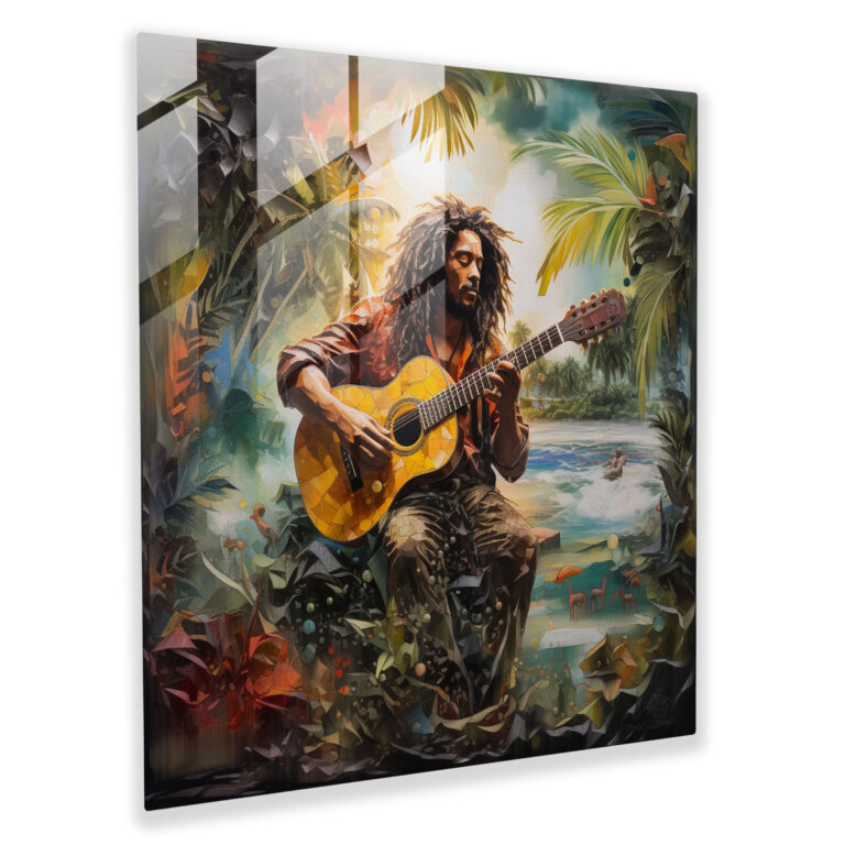 Tropisches Bob Marley Glasbild - Bob Marley Wanddekoration tropisches Paradies