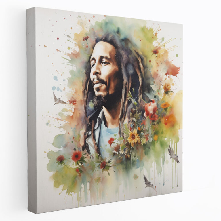 Leinwandbild Bob Marley in Aquarell - Natürliche Elemente Wandkunst Wanddekoration