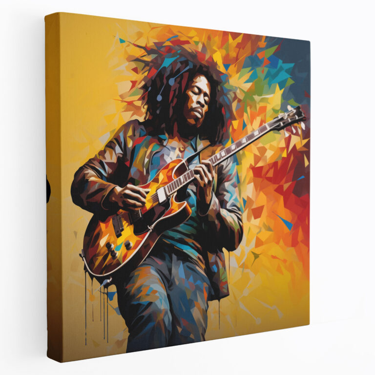 Bob Marley Wanddekoration - Buntes Gitarren Leinwandbild - Rhythmisches Energie Leinwandkunst Wanddekoration