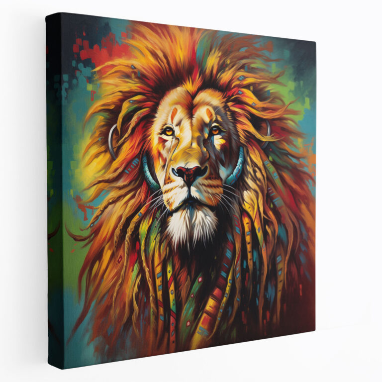 Bob Marley Wandkunst - Psychedelisches Löwen Leinwandbild - Stärke Musik