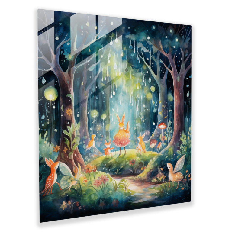 Bohemian Märchenglasbild - Bohemian verspielte Aquarell-Illustration magischer Wald